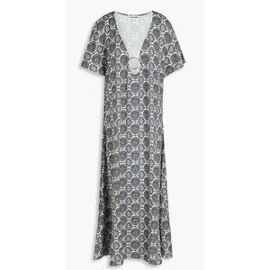 NWT Anthropologie Solid & Striped Embellishes Ring Printed Satin Kaftan Sz S